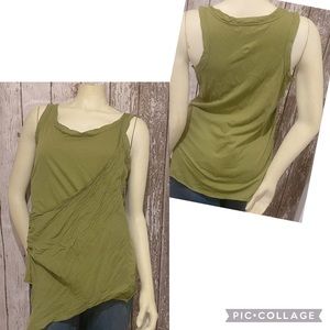 Coin 1804 dark green sleeveless blouse with asymmetrical detail.